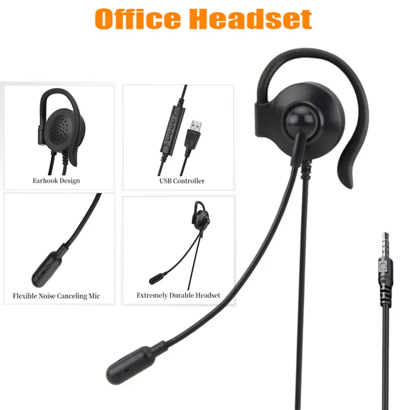 

Наушники для оператора с микрофоном с шумоподавлением, одноушные наушники для телефона, чистые наушники для звонков, односторонняя гарниту...