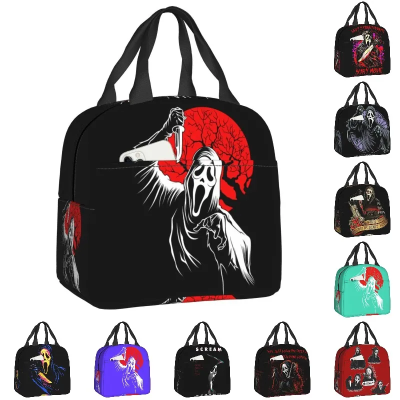 Scream Ghostface Thermal Insulated Lunch Bag Horror Killer Tv Movie Resuable Lunch Tote for Work School Travel Storage Food Box