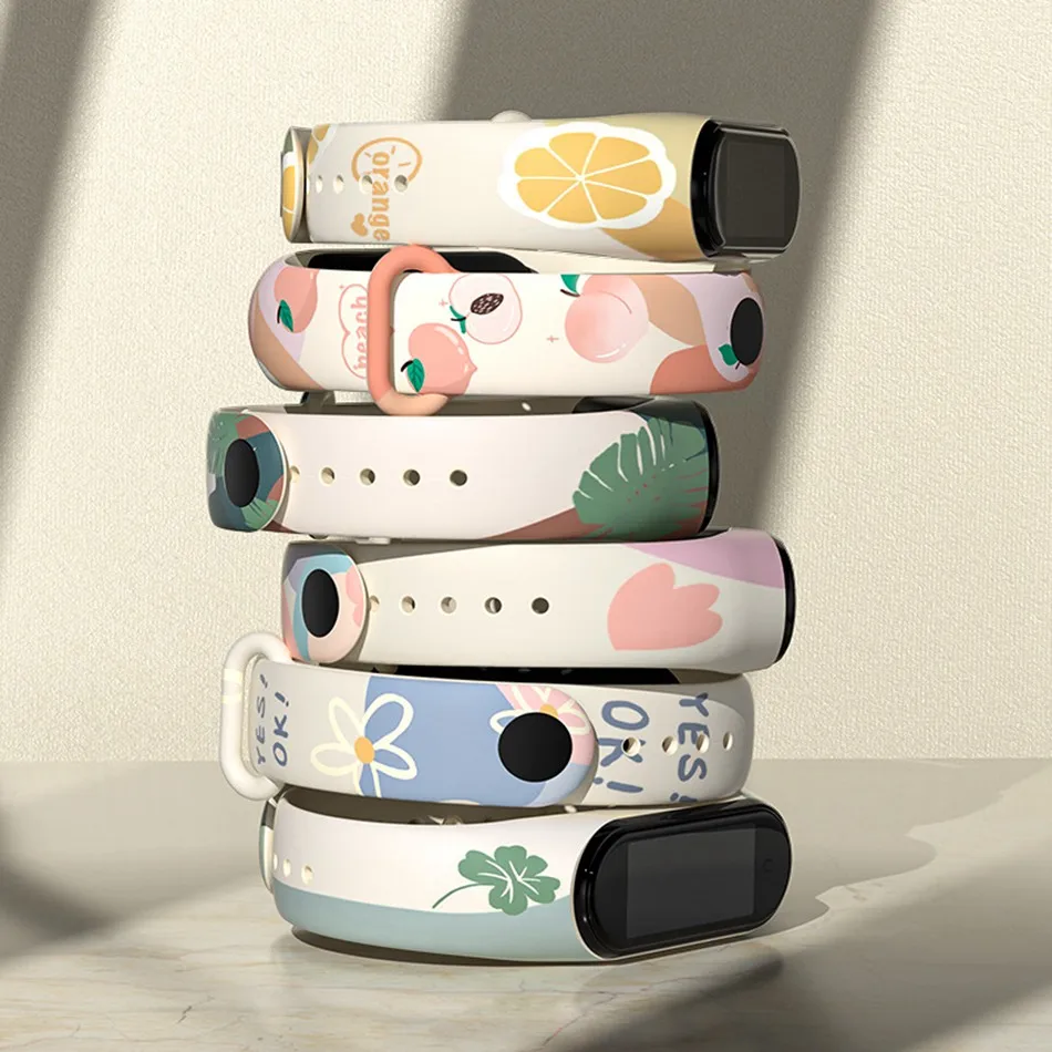 Strap For Xiaomi Mi Band 7 6 5 4 3 Watch Band Creative Graffiti Style Silicone Bracelet Replacement For Miband 4 5 Wristband