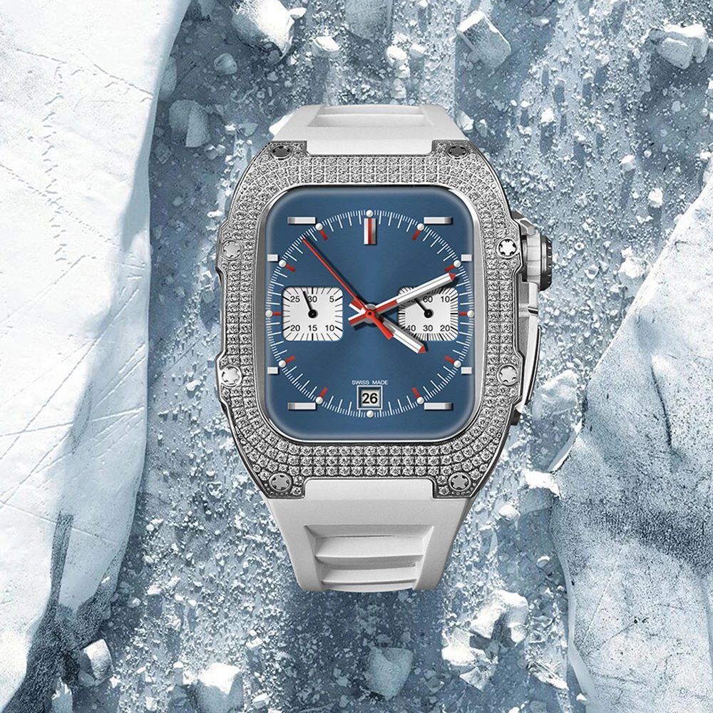 Stainless Steel For Apple Watch Mod Kit 44/45mm Luxury Diamond Inlaid Accessories Fashion Trend Apply toseries 8/7/6/5/4 Box