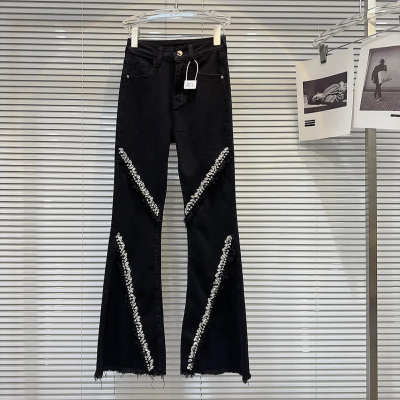 Новинка Весна 2024 Лидер продаж джинсовые брюки с потертостями и бисером для
