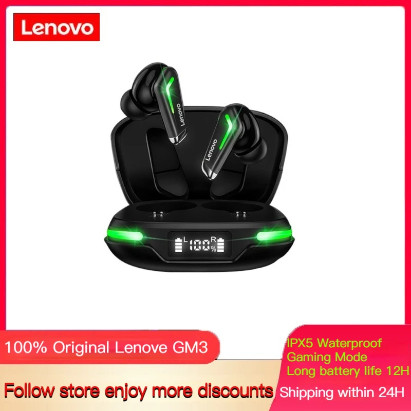 

Lenovo GM3 Game Bluetooth Digital Display Earphone Wireless Low Latency Gaming Headset Noise Cancelling Headphone with HD Mic