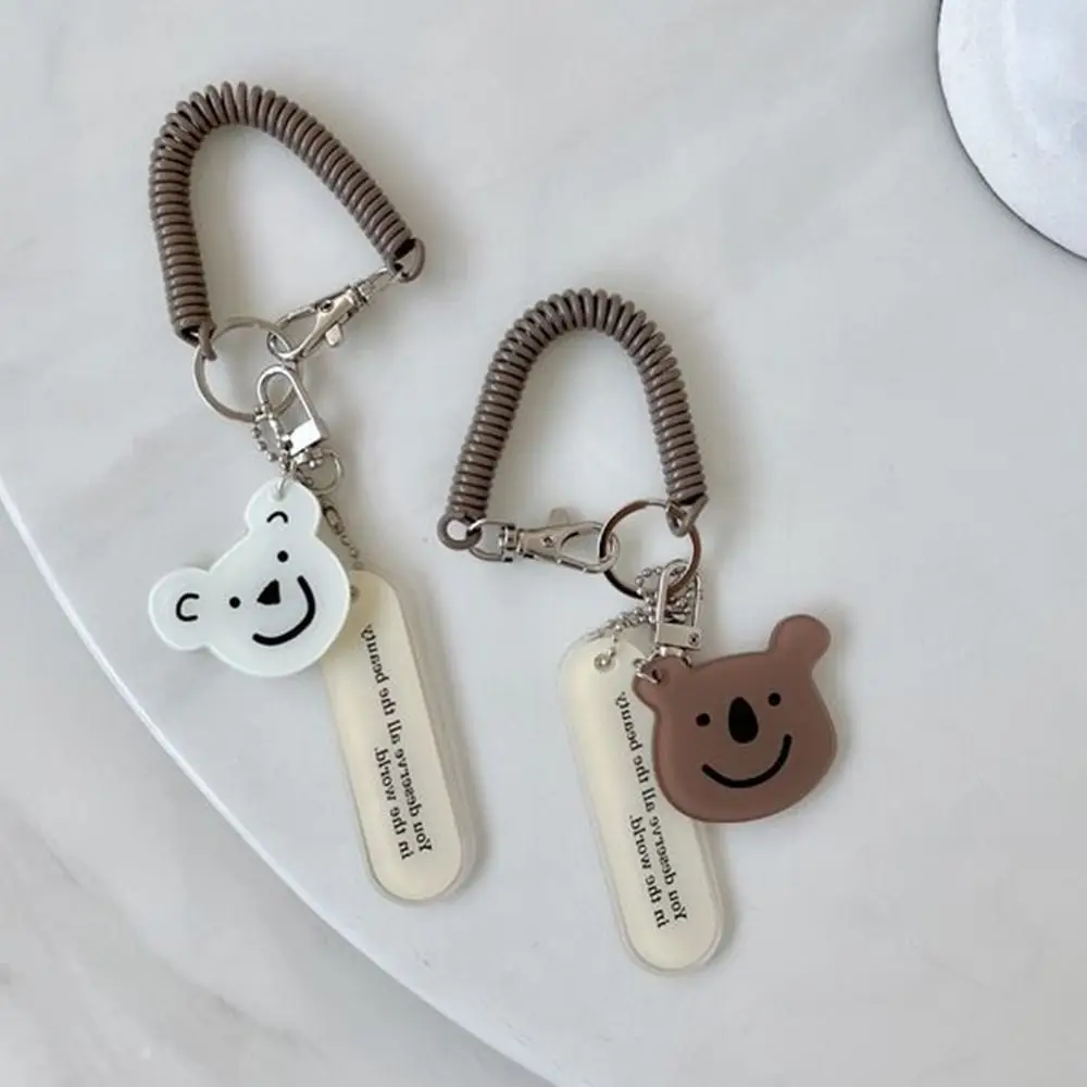 

Cute Bear Pendant Spiral Spring Coil Key Chain Girls Bag Charms Acrylic Retractable Key Holder Lanyard Key Ring Ornaments