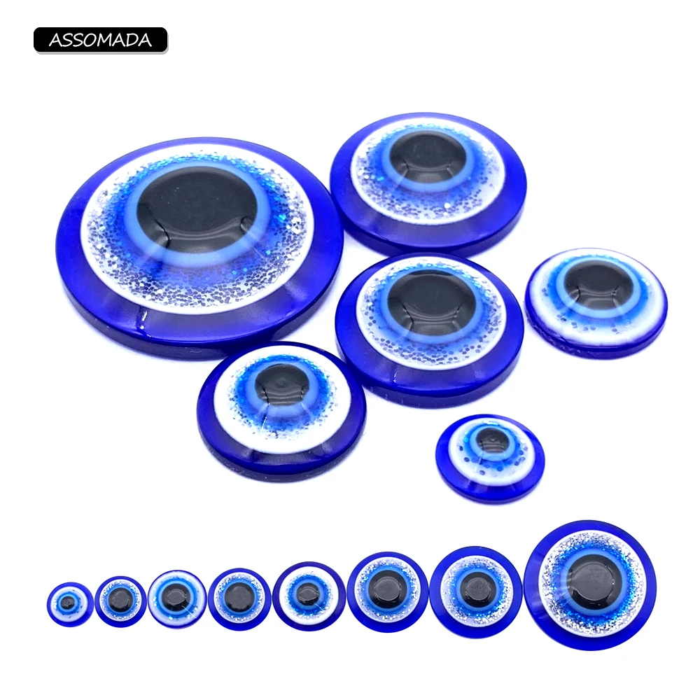 

Half Round Shape Evil Eye Beads Bright Powder Blue Eyes Single Side Button Bead Resin Flat Beads For Jewelry Making Accessories