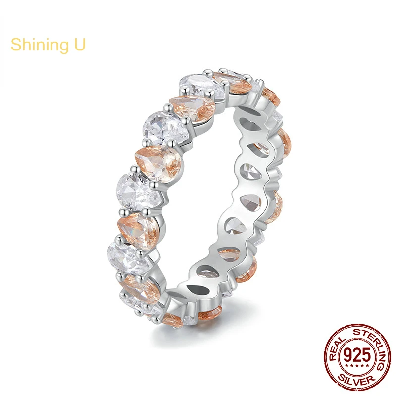

Shining U S925 Silver Champagne Gems Ring Full Stone Plated In Platinum Index Finger Fine Jewelry for Women Gift