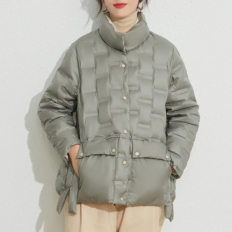 

Ailegogo Winter Jackets Stand Collar Women Ultra Light 90% White Duck Down Short Parka Warm Coat Loose Snow Ladies Outwear