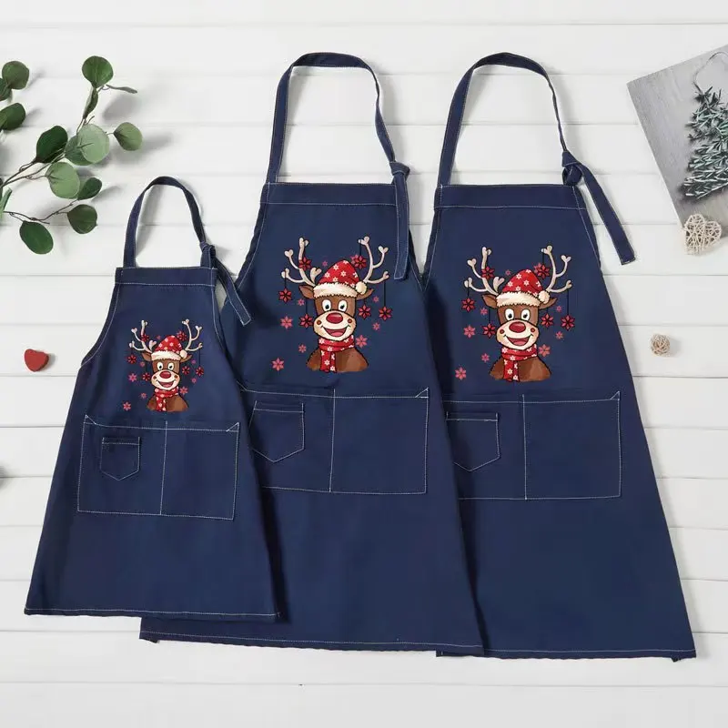 

Cute Deer Christmas Family Matching Outfits Denim Apron Mommy and Me Clothes Father Mother & Children Xmas Accessories 2022