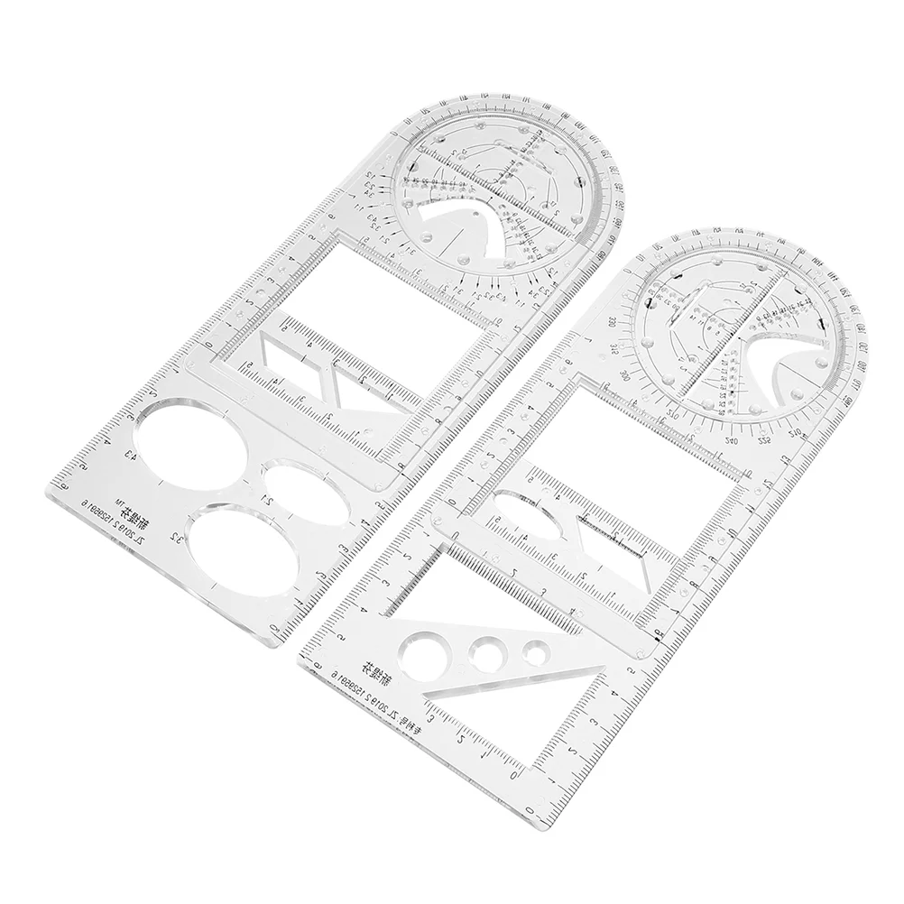 

2Pcs School Drawing Ruler Geometric Drawing Templates Measuring Draft Rulers