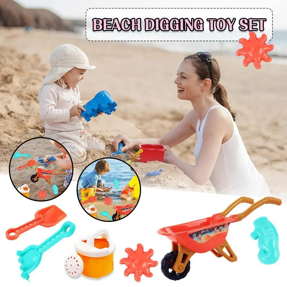 

6Pcs Summer Baby Beach Toys Baby Beach Game Toy Children Trolley Shovel Sprinkler Toys Kit For Beach Play Sand Water Play Cart