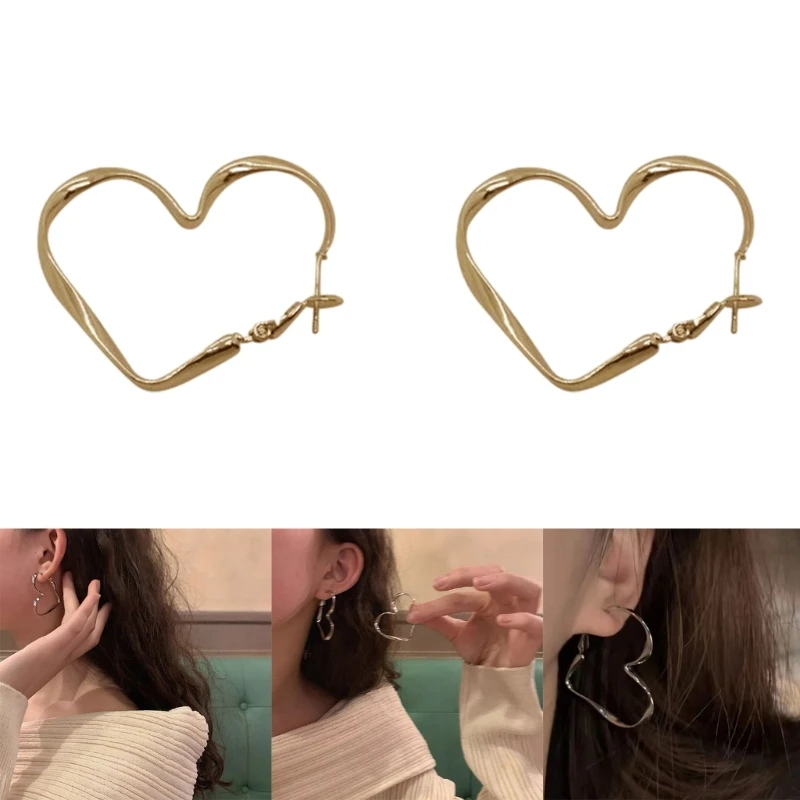 

Statement Minimalist Gold Silver Color Big Hollow Heart Pendant Hoop Earring Street Style Korean Fashion Jewelry