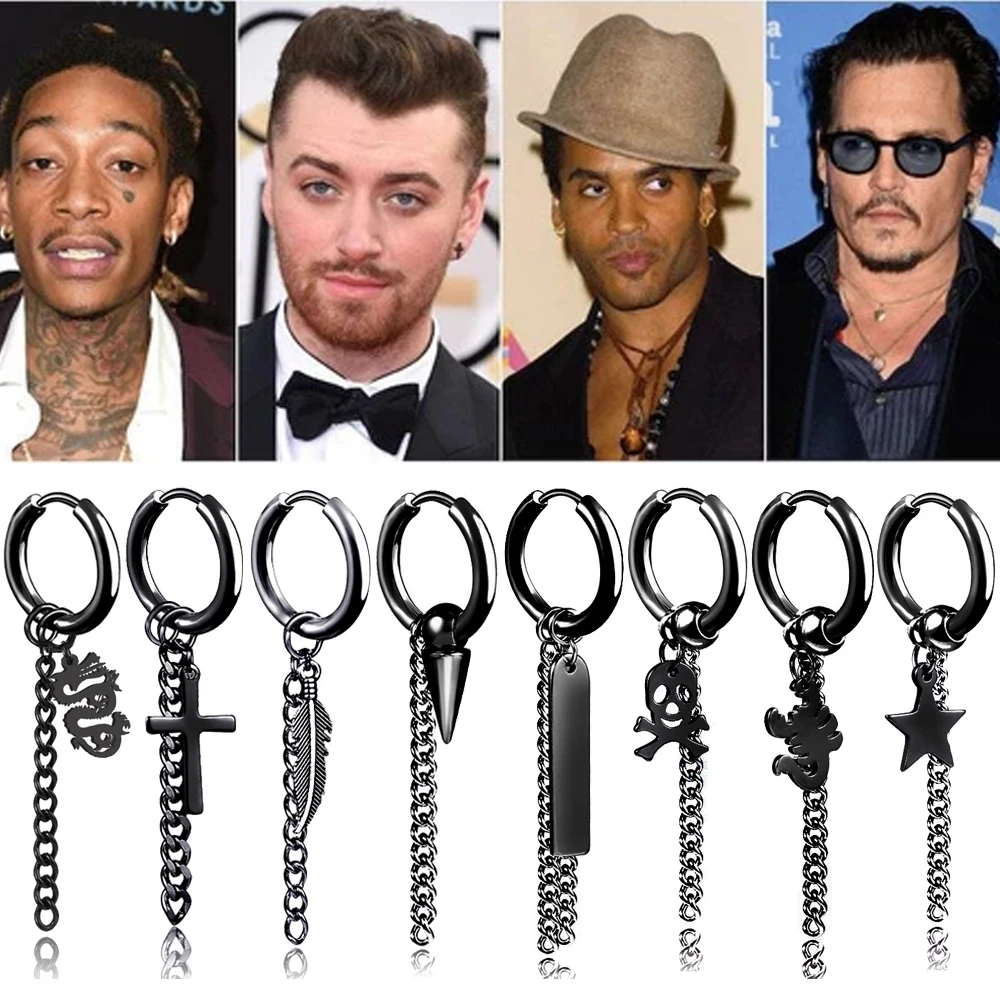 

1PC Punk Cross Stars Pendant Black Stainless Titanium Steel Stud Earrings Women Men Gothic Street Pop Hip Hop Ear Jewelry