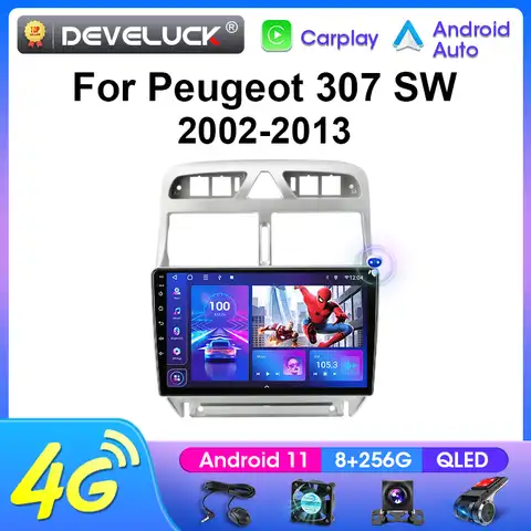2 Din Android 11,0 автомобильное Стерео Радио мультимедийный видеоплеер для Peugeot 307 SW 2002 - 2013 навигация GPS Carplay Авторадио WIFI