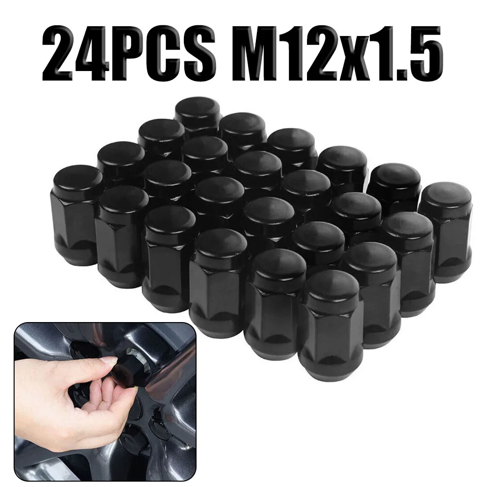 

24PCS M12x1.5 Wheel Nuts Black Lug Nut Socket For LandCruiser Prado For Ford For Vehicles With Wheel Studs Requiring A 1/2"-20 T