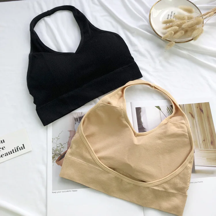

Sexy Halter Backless Lingerie Sport Bra for Women Seemless Bra Padded Bralette Unwired Suspenders Solid Shockproof Fitness Vest