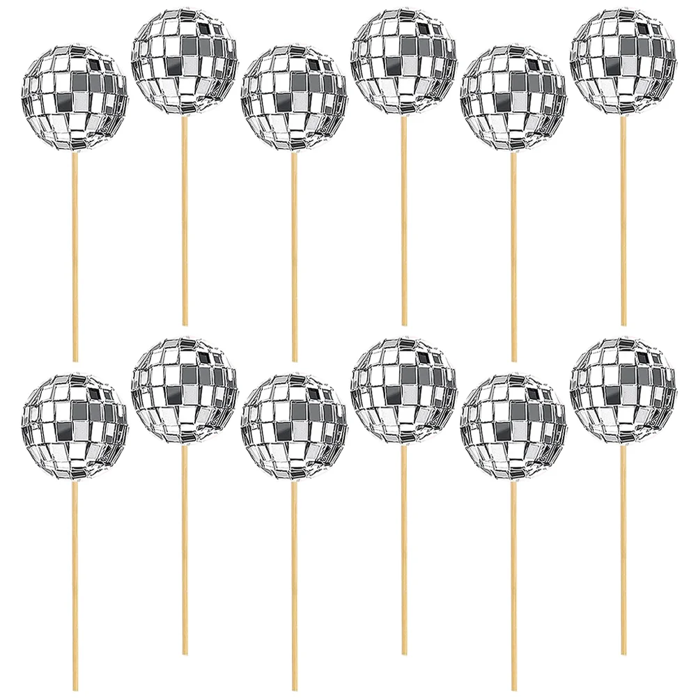 

12 Pcs Mini Cake Disco Sign Ball Ornament Decorate Decoration Wedding Insert Decorative Pick Decorations