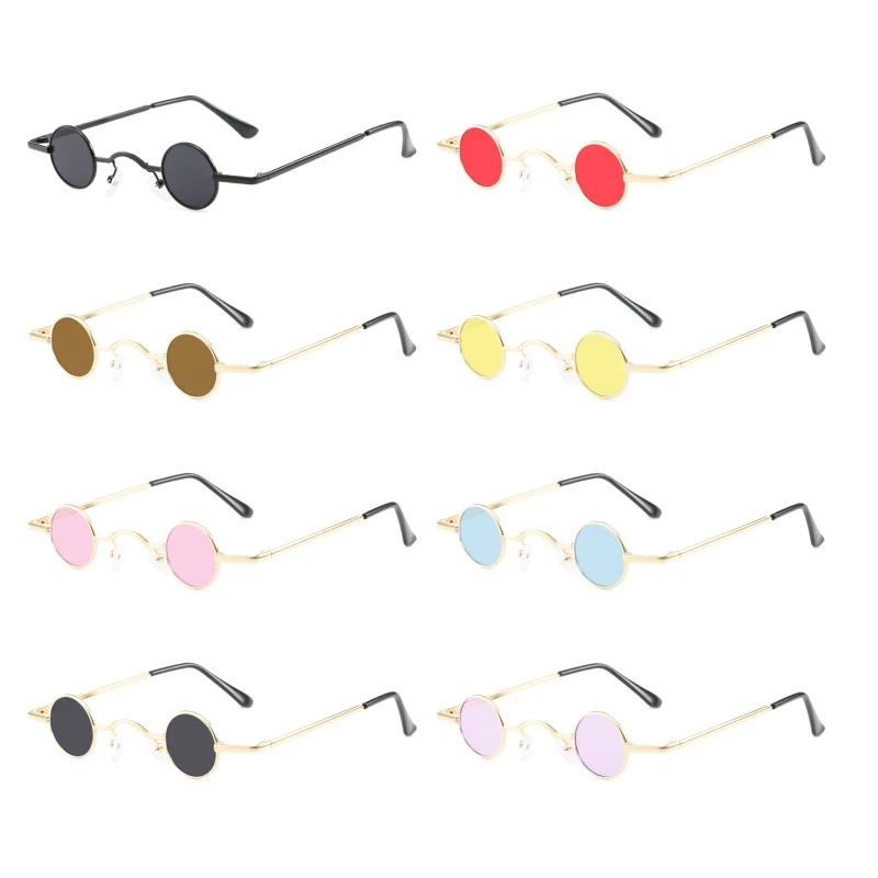 

Round Vintage Sunglasses Colored Lens Ultra Small Frame for Taking Photo Props