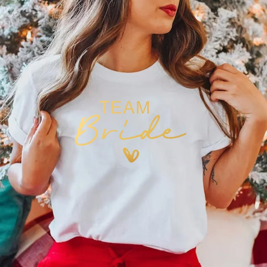 Women Cotton T Shirt Team Bride Bachelorette Party Shower Hen Bridesmaid Print T-Shirt 2025 Girls Wedding Female Tops