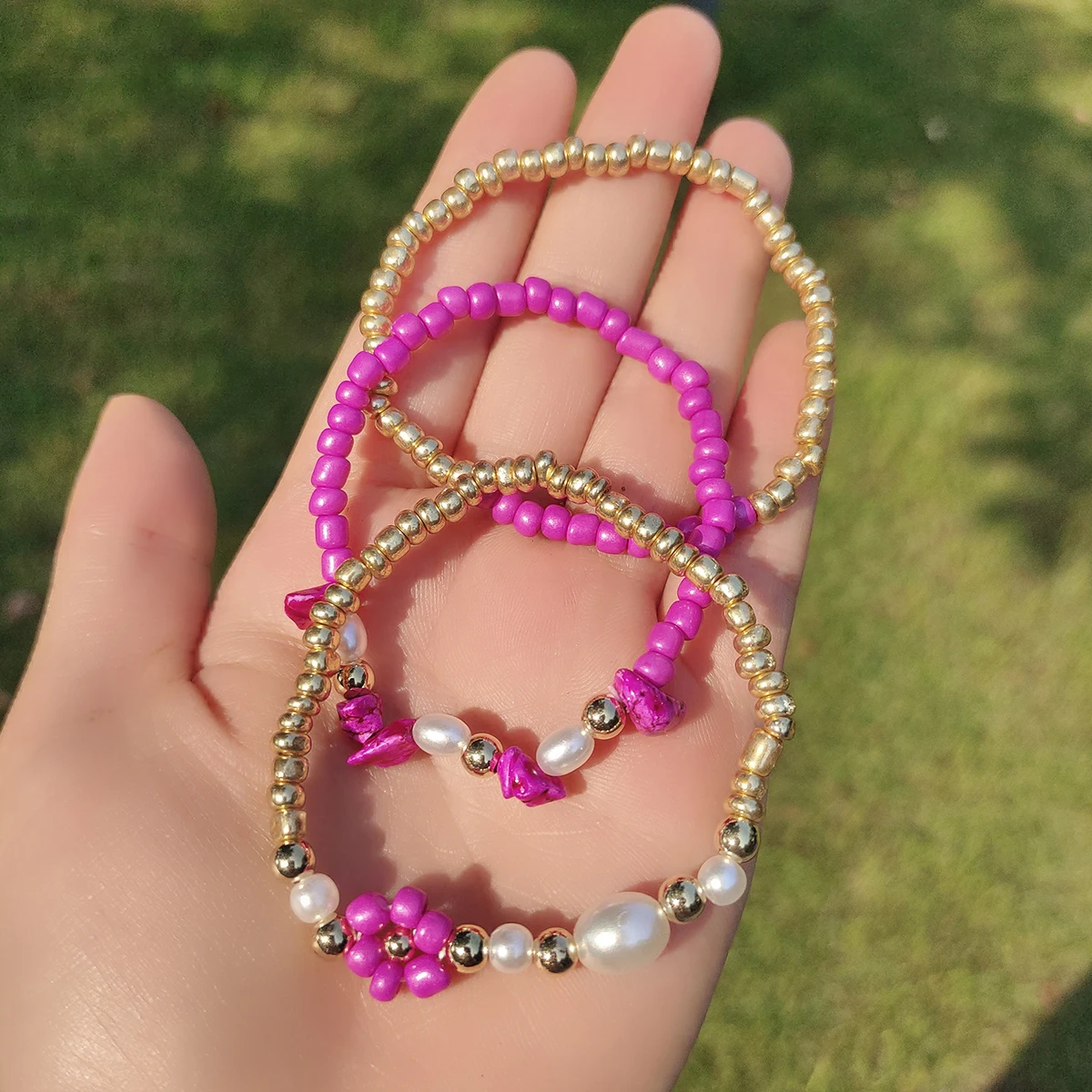 Женский браслет ручной работы Vedawas в стиле бохо с бусинами круглыми золотого