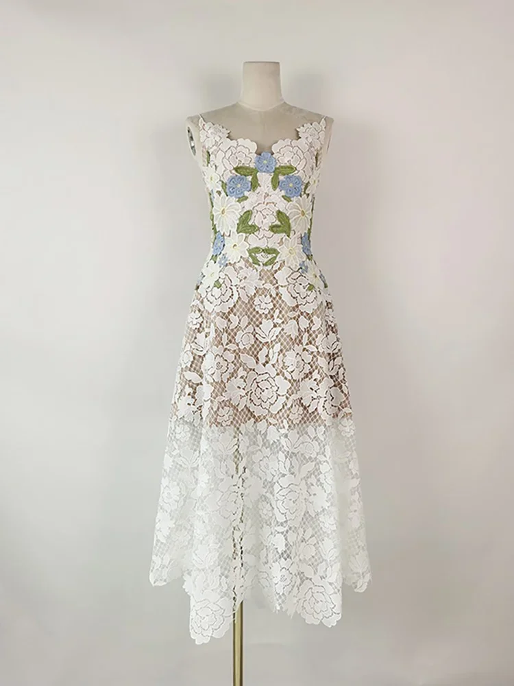 Женское платье с открытой спиной элегантное кружевное вышивкой розы