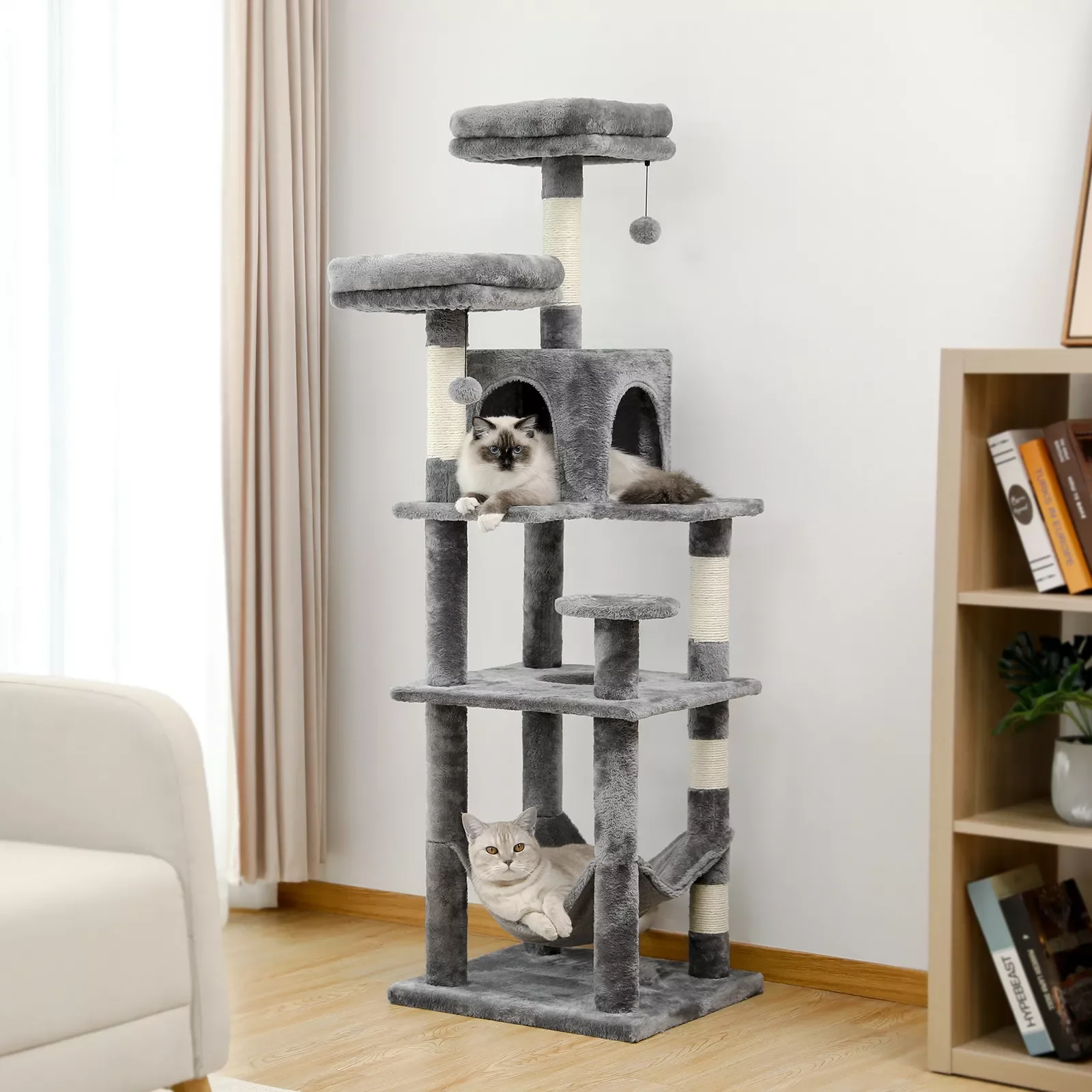 

2023New Modern Cat Tree with Scratching Posts Cat Nest Multi-Level Tower Cat Condo Activity Jumping Platform Stable with 2 Balls