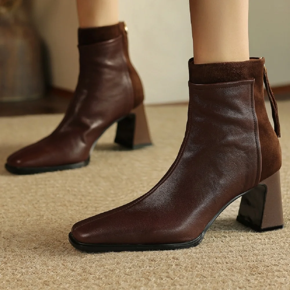 Ботильоны женские из натуральной кожи на толстом каблуке Размеры 33-40