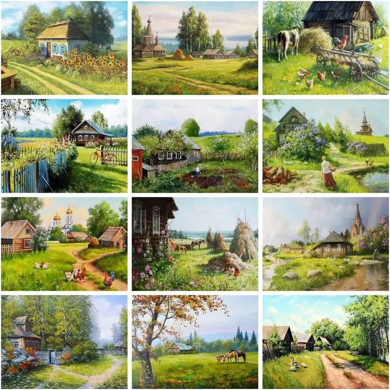 

Живопись маслом по номерам весенний пейзаж, рисунок на холсте, Diy картины, дом, ручная роспись, домашний декор