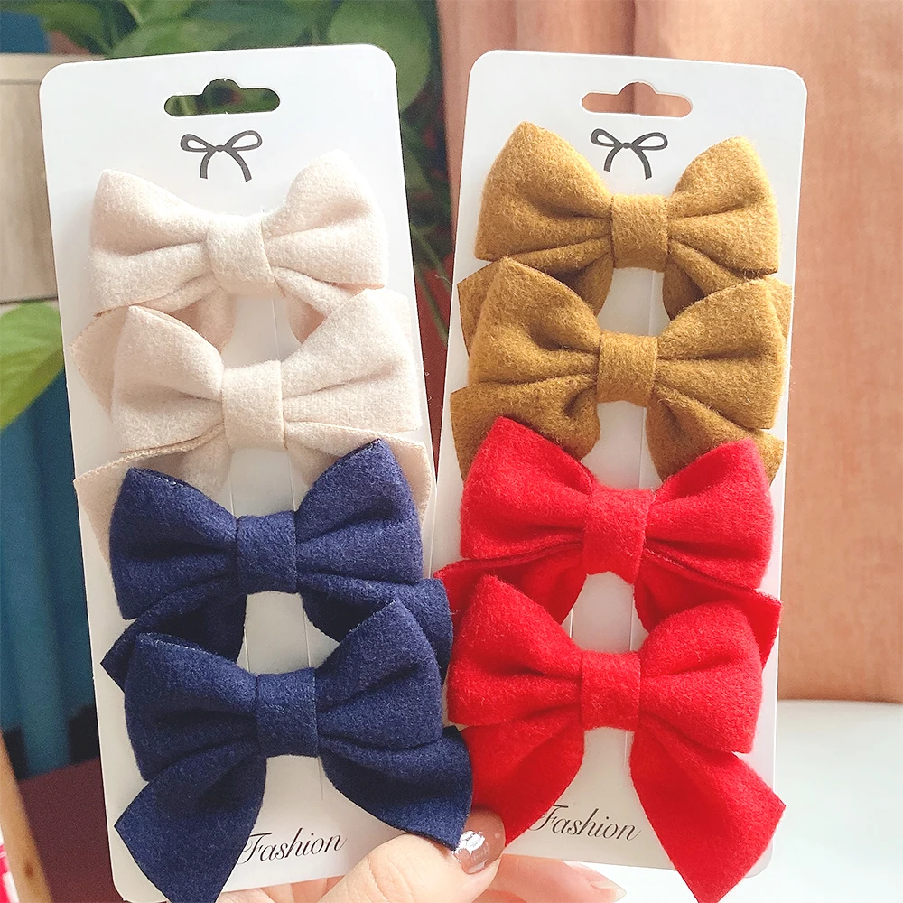 

4Pcs/Set Solid Color Cotton Bowknot Hair Clips for Cute Girls Boutique BB Hairpins Sweet Barrette Headwear Kids Hair Accessories