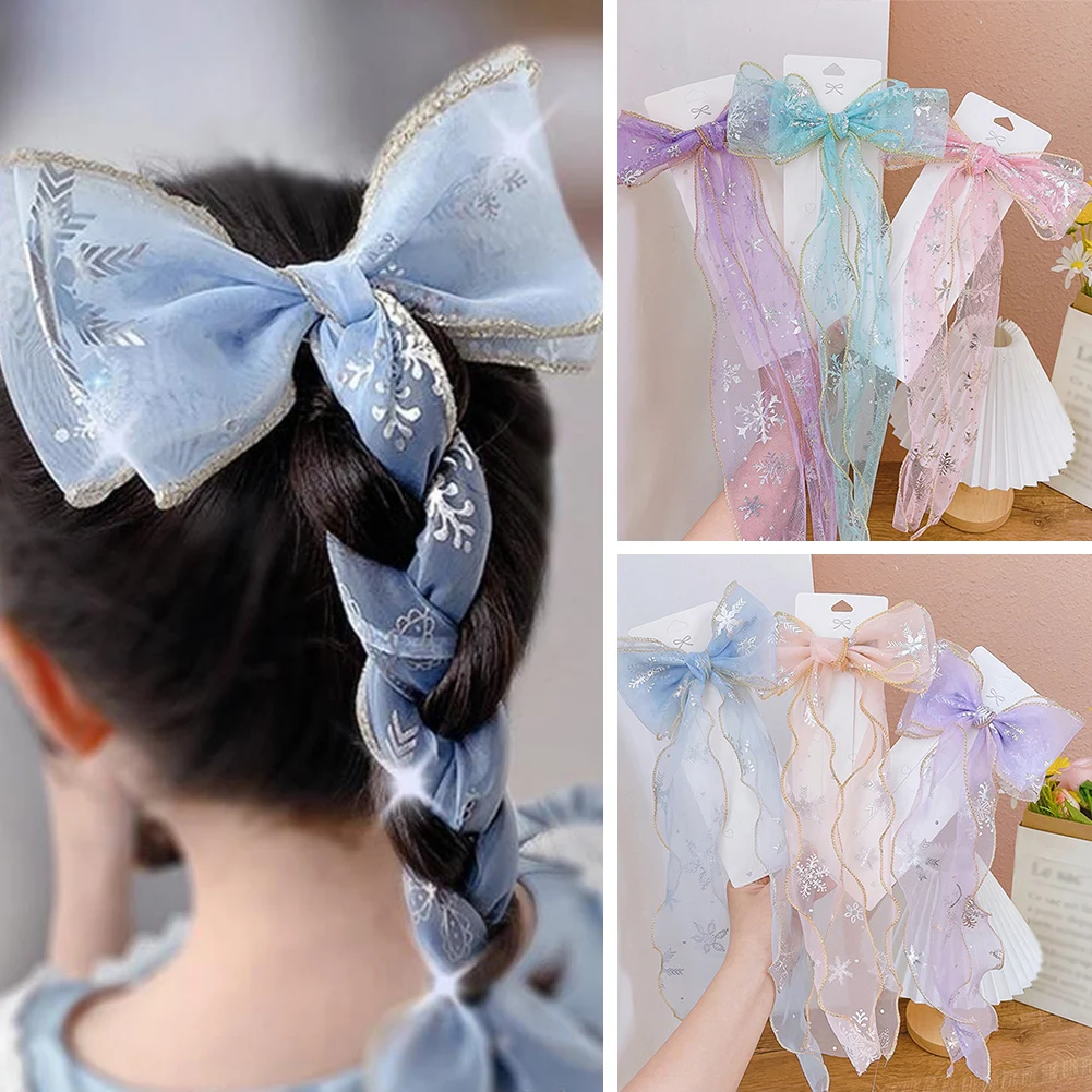 

1PCS Fashion Bow Hair Clips For Girls Rainbow Color Long Ribbon Children Hairpins Headwear Sweet Princess Kids Hair Accessories