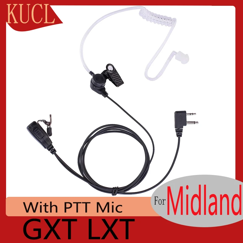 KUCL Walkie Talkie Earpiece Radio with PTT Mic Tansparent Air Acoustic Tube Surveillance Headset Compatible for Midland GXT LXT