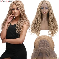 my lady synthetic goddess faux locs wig glueless dreadlocks wig curly ends braided lace front wigs brazilian crochet afro wig