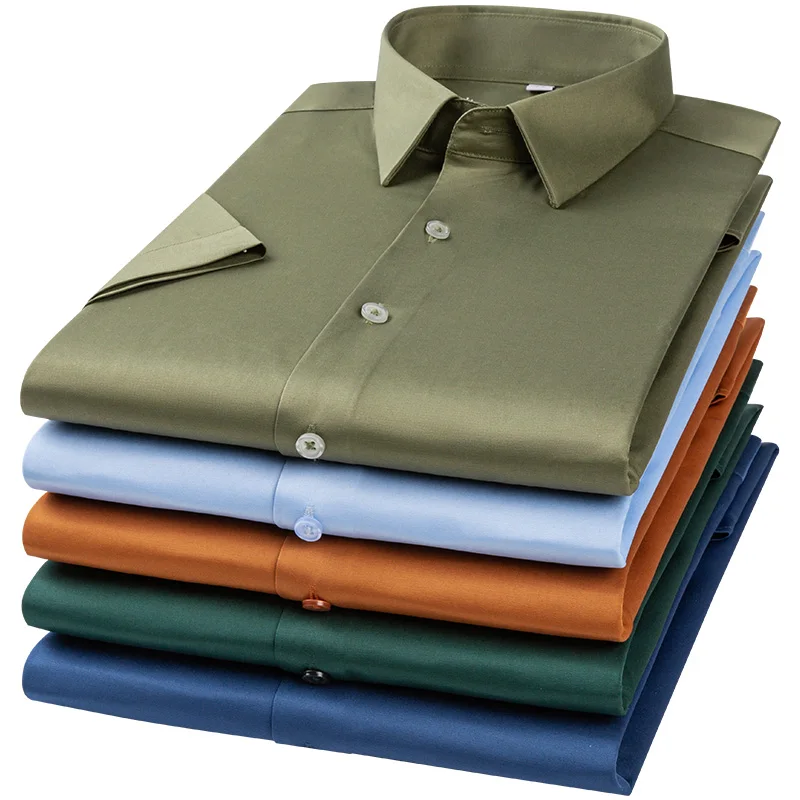 

Traceless stretch ironing shirt Men's short sleeve 2022 summer new silk vertical solid color business casual men's shirt