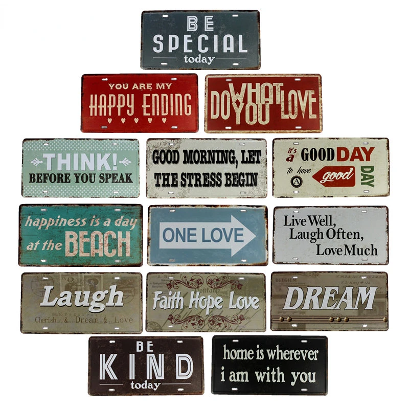 

hohappyme Laugh Life Motto Tin Signs Bar Pub Cafe Home House Wall Decor Vintage Metal Plaque Rerto Plate Poster