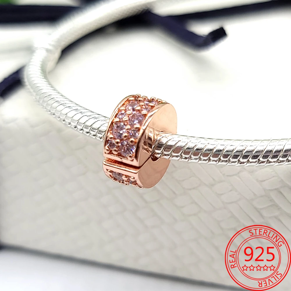 

Женский Классический Серебряный Шарм-разделитель, розовый зажим-Шарм с ПАВЕ, подходит для оригинальных браслетов и браслетов Pandora