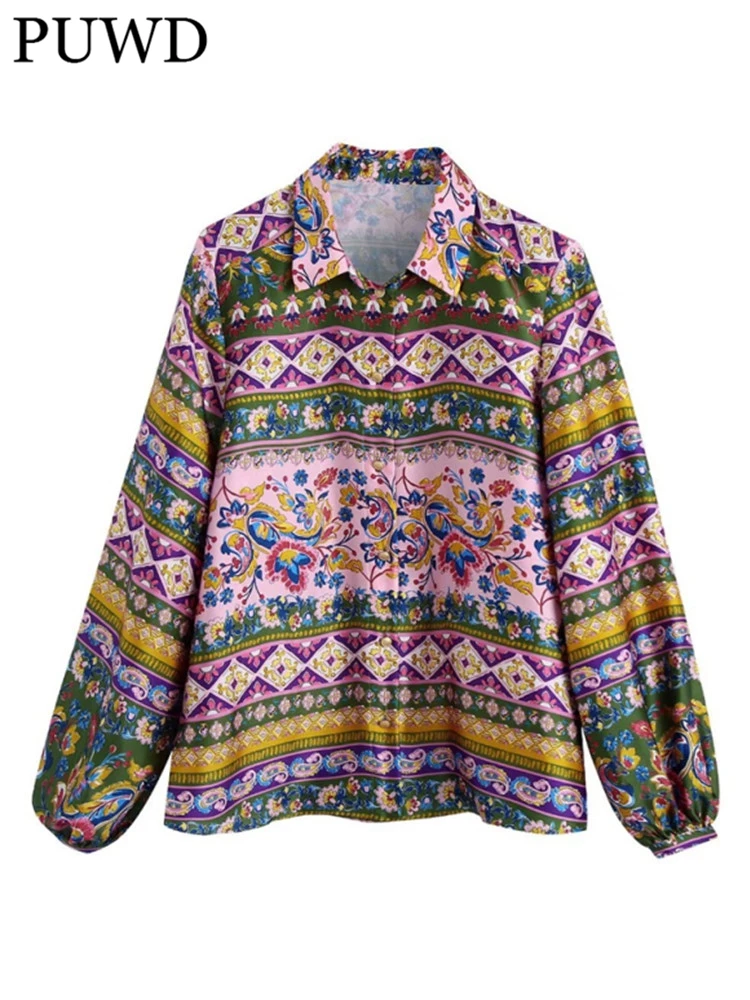

Женская прямая блузка PUWD с V-образным вырезом и длинным рукавом, весна 2022, модная женская винтажная рубашка в китайском стиле, женская рубашк...