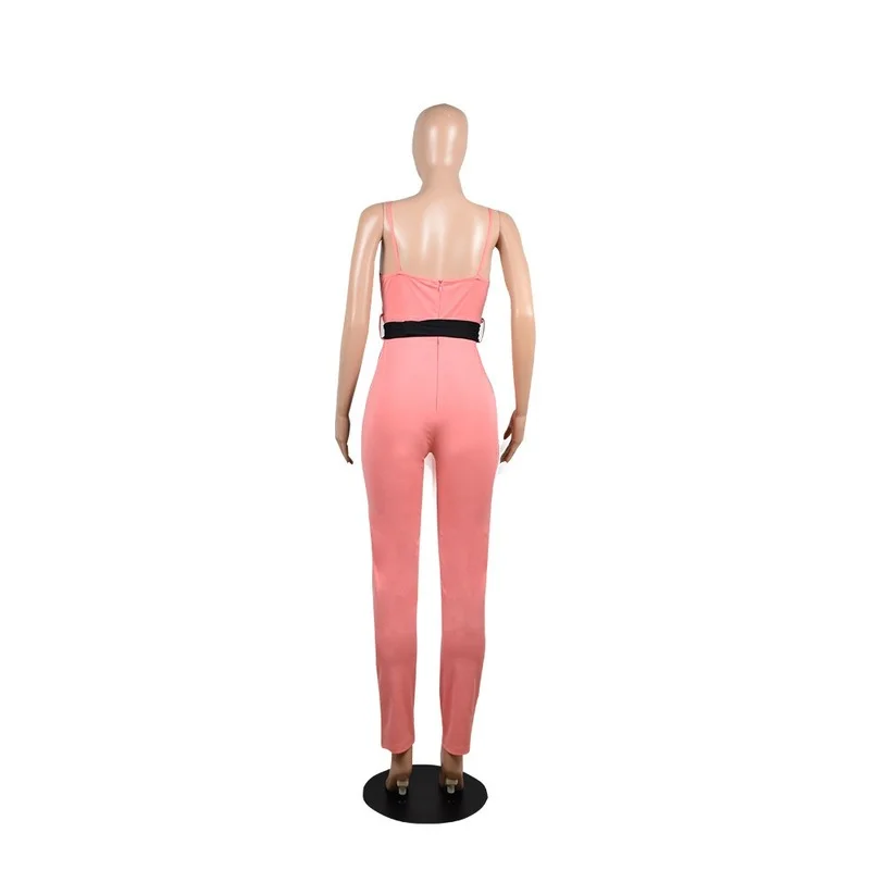 Casual Black White Double Patchwork Suspender Jumpsuits Women Summer Slim Skinny Sport Fitness Bodysuits Female Fashion V-neck