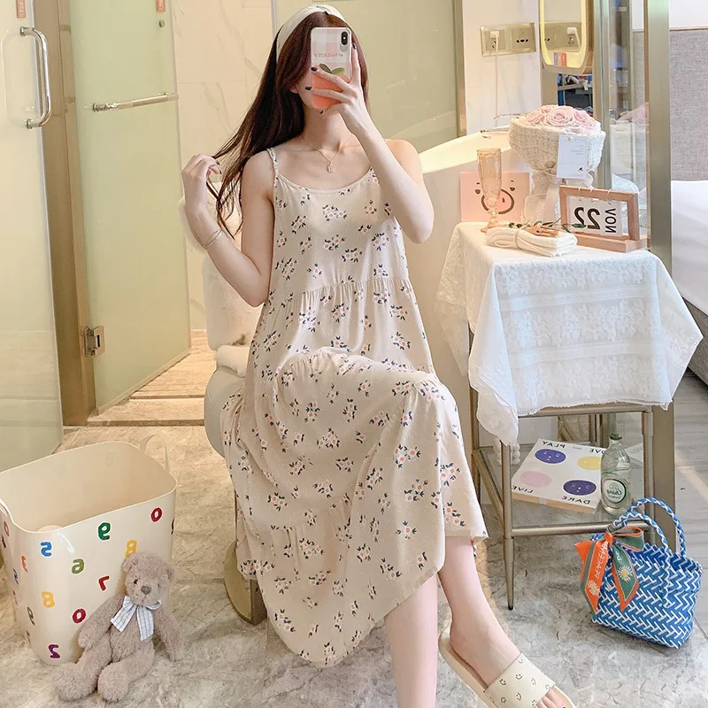 Big Fat Lady Pajamas Sling Nightdress Cotton Silk Sexy Sleepwear Women Nightwear Sleeveless