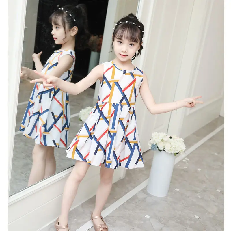 

Платье для девочек, лето 2022, Новое Элегантное повседневное платье без рукавов, игривое милое платье для маленьких девочек, детская одежда на...
