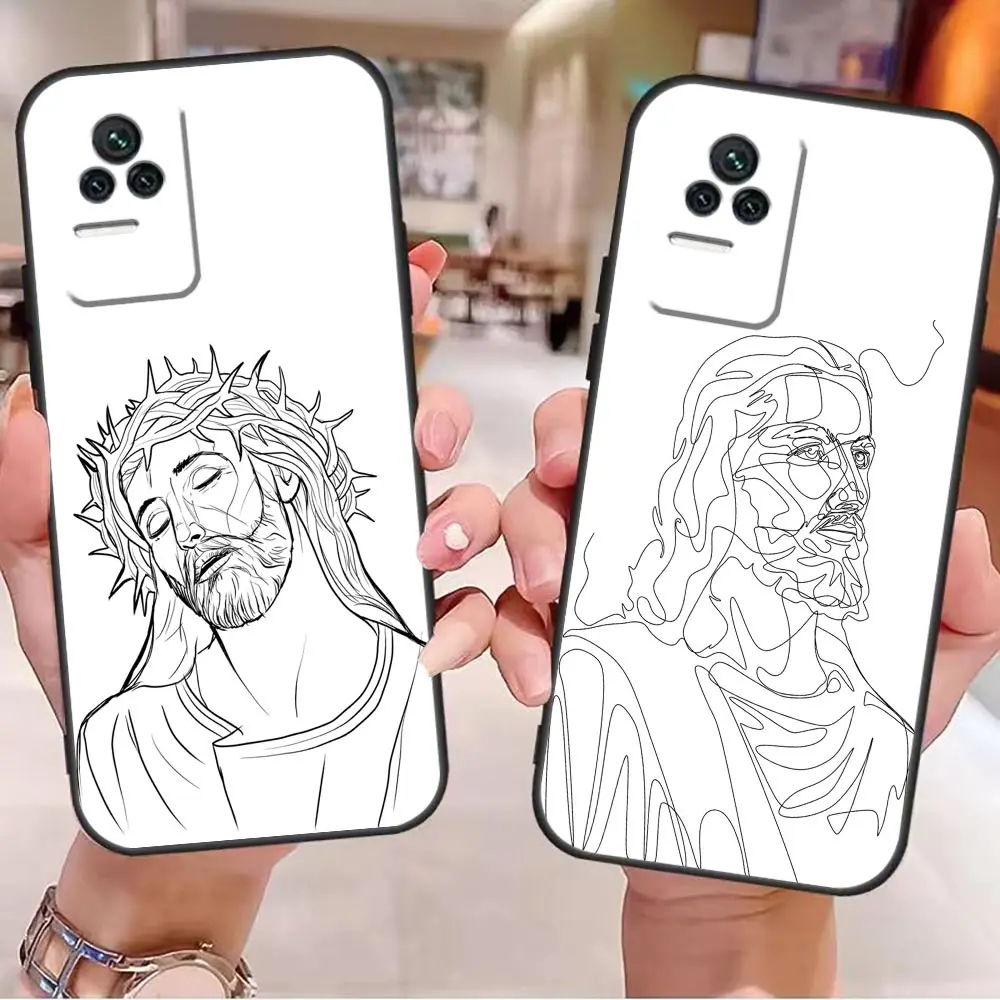 

Jesus Minimal Line Art With Flowers Case For Redmi K50 K40S K40 Gaming Pro Plus 10 (India) 10C 10 9T 9C 9A 9 8A 8 7A 7 6A 6 Pro
