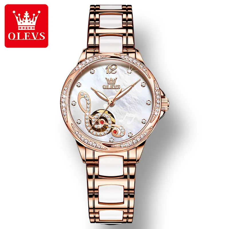 Enlarge OLEVS 6656 Full-automatic Fashion Women Wristwatches Waterproof Ceramic Strap Automatic Mechanical Watches for Women Luminous