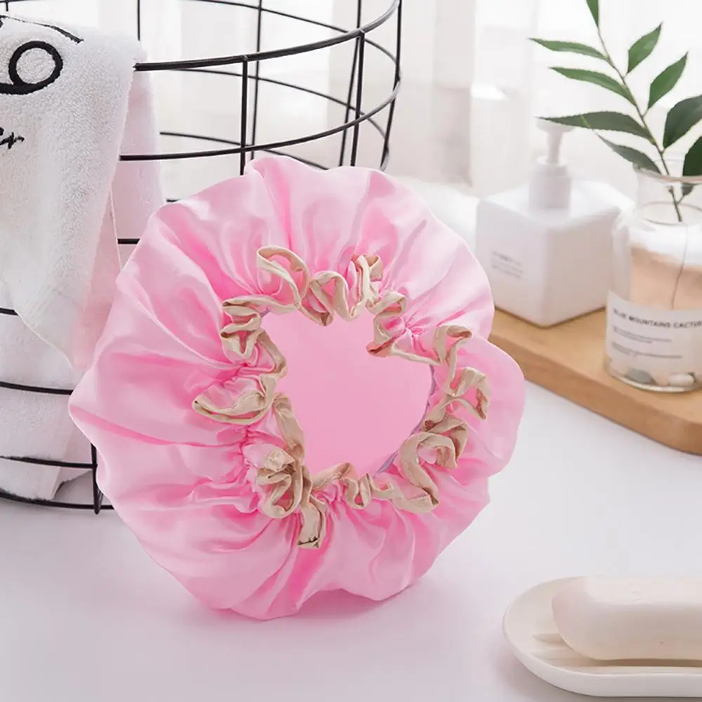 

Thick 1Pcs Waterproof Bath Hat Double Layer Shower Hair Cover Women Supplies Shower Cap Bathroom Accessories Direct Sales