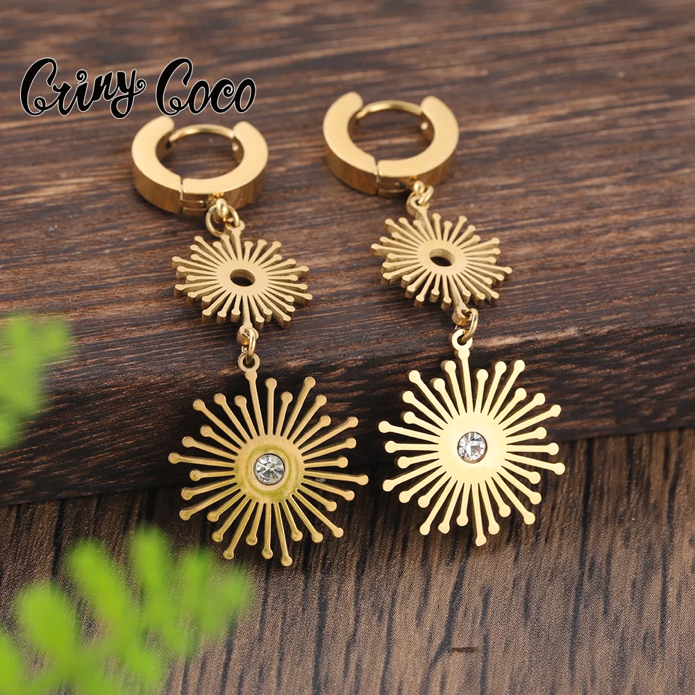 

Cring Coco New Hoop Earrings Big Flower Earring Stainless Steel Jewelry Women's Trend Ins Gold Color Earrings for Women Party