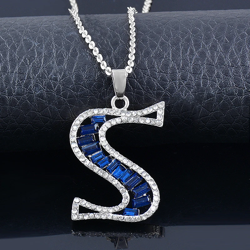 

LEEKER Letter Pendants Necklace For Women Gold Silver Color Chain On The Neck Gray Blue Cubic Zirconia jewelry 2022 259 LK6