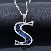 leeker letter pendants necklace for women gold silver color chain on the neck gray blue cubic zirconia jewelry 2022 259 lk6
