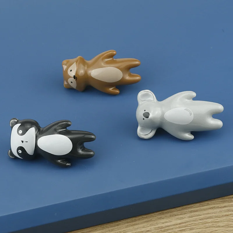 Керамическая мебельная ручка Cute Koala Fox Panda Animal Style для детской комнаты, ящика, шкафа и двери с изображением мультяшных животных.