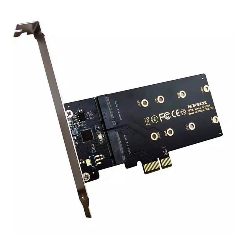 Фото Адаптер PCI-E — M2 Адаптер PCI Express X1 2-портовый B Key M.2 NGFF SATA SSD Адаптер PCIE M2 Карта расширения Riser Card-ABVP №3