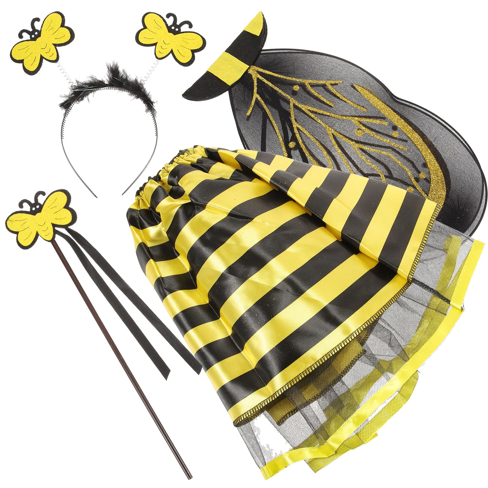 

1 Set of Kid Bee Costume Cosplay Props Headband Skirt Wand Wing Cosplay Party Prop