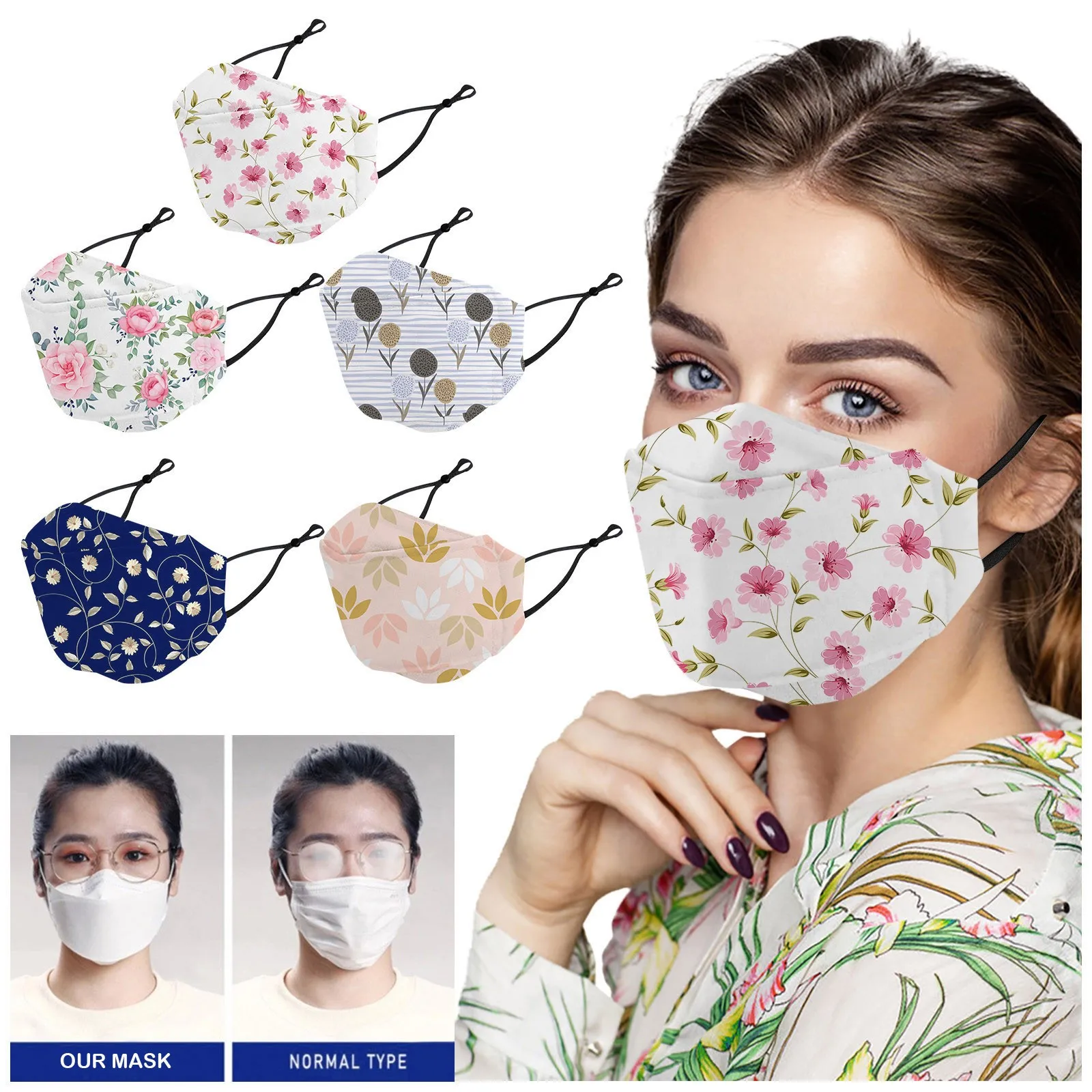 

1pc Mascarillas Desechables Adult Floral Print Outdoor Fish Face Mask For Face Facemasks Reusable Mouth Masque Halloween Cosplay