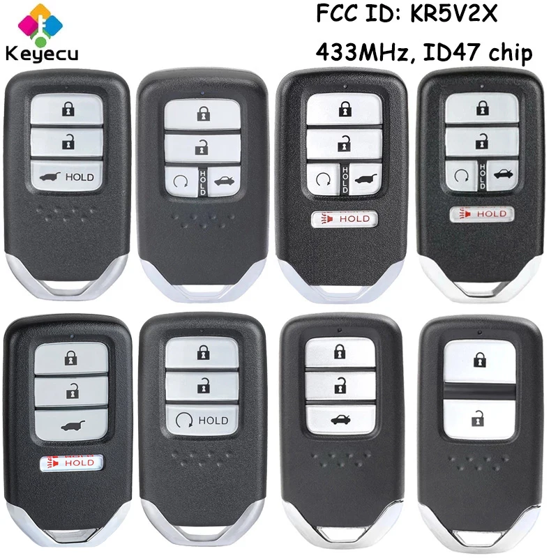 KEYECU-mando a distancia inteligente para coche, llave con 2, 3, 4, 5 botones, 433MHz, para Honda CRV Pilot Civic City Jazz Grace Odyssey Fit Fob KR5V2X