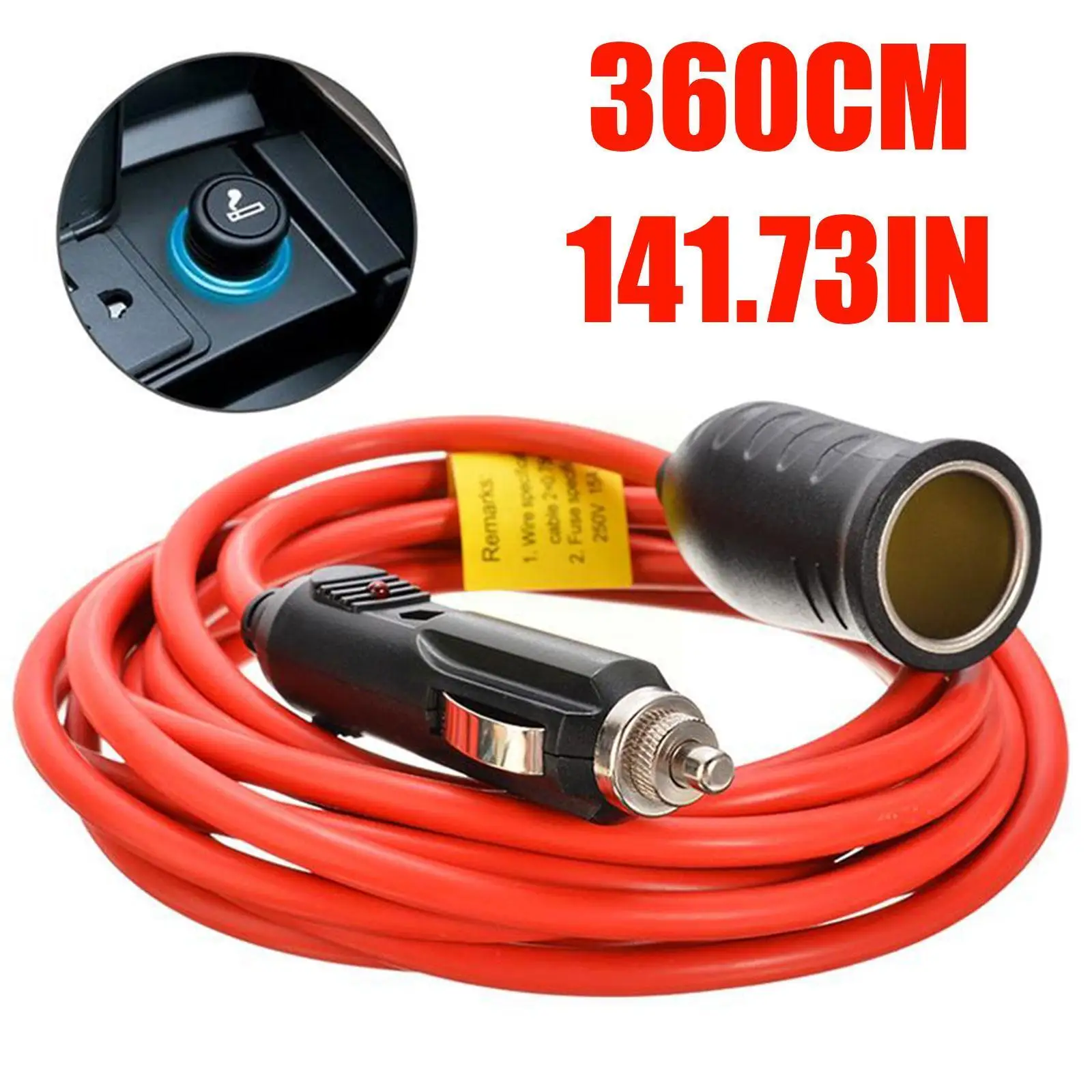 

3.6M 12V/24V 15A Car Cigarette Lighter Extension Cord Female Plug Socket Socket Car Cable Charger Accessories Styling R6E6