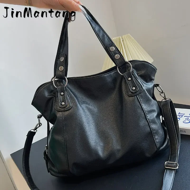 

2023 Winter Shoulder Bags for Women Vintage Solid Color Simple Large Capacity Big PU Leather The Latest Handbags Travel Totes